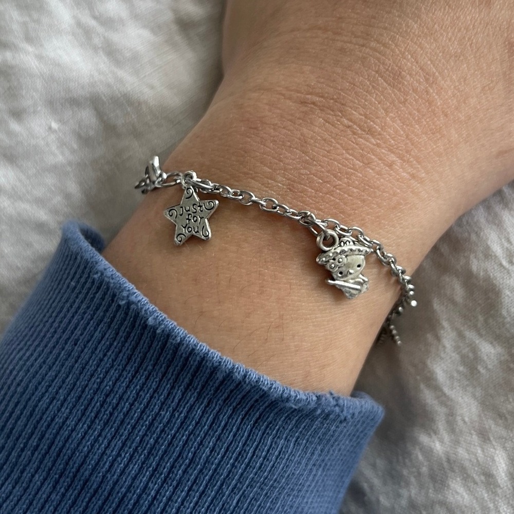 Silver Y2K Stars Key Treble Clef Charm Bracelet OS McBling Coquette Grunge Alt